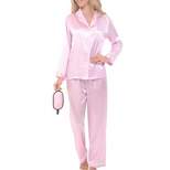 Women's Classic Satin Pajamas Lounge Set, Long Sleeve Top and Pants with Pockets, Silk like PJs with Matching Sleep Mask