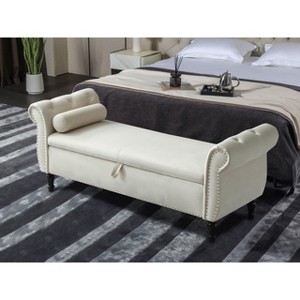 PAGED Upholstered Ottoman Bench Modern Shoe Bench with Wooden Frame, End of Bed Stool for Living Room, Bedroom, Entryway - 1 of 4