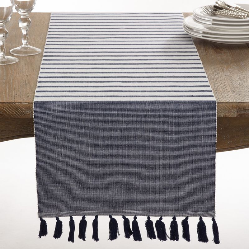 Saro Lifestyle Cotton Table Runner With Ribbed Tassel Design, 1 of 6