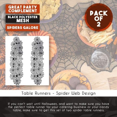 Black Lace Spider Web Table Runner Set for Halloween