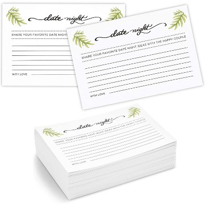 100-Pack Date Night Idea Cards for Bridal Shower, Wedding, Bride and Groom, Leaf Design, 4x6 inches