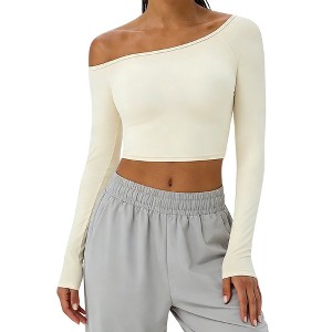 Off-Shoulder Long Sleeve Crop Top with Thumb Holes – Moisture