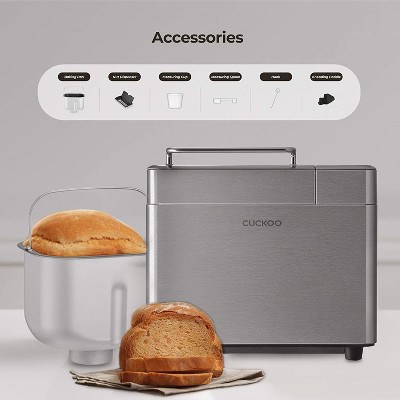Cuckoo CBM-AAB101S Bread Maker Machine with 15 Bake Settings, 3 Crust Colors, 3 Loaf Sizes, And Up to 15 Hour Delay Timer, Silver