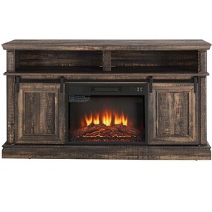 Vynxaria 58" Antique Brown TV Center with 23" Fireplace and Sliding Doors - 1 of 4