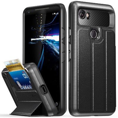 Vena vCommute for Google Pixel 2XL Wallet Case, Leather Flip Cover with Card Slot and Kickstand - Black