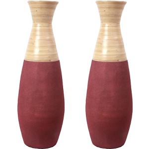 Uniquewise 31.5 inch Tall Handcrafted Bamboo Floor Vase, Burgundy and Natural Finish, Decorative Accent - 1 of 4