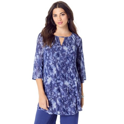 Roaman's Women's Plus Size Pleated Keyhole Tunic