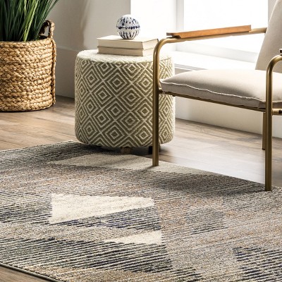Adrienne Gray and Beige Abstract Synthetic Area Rug
