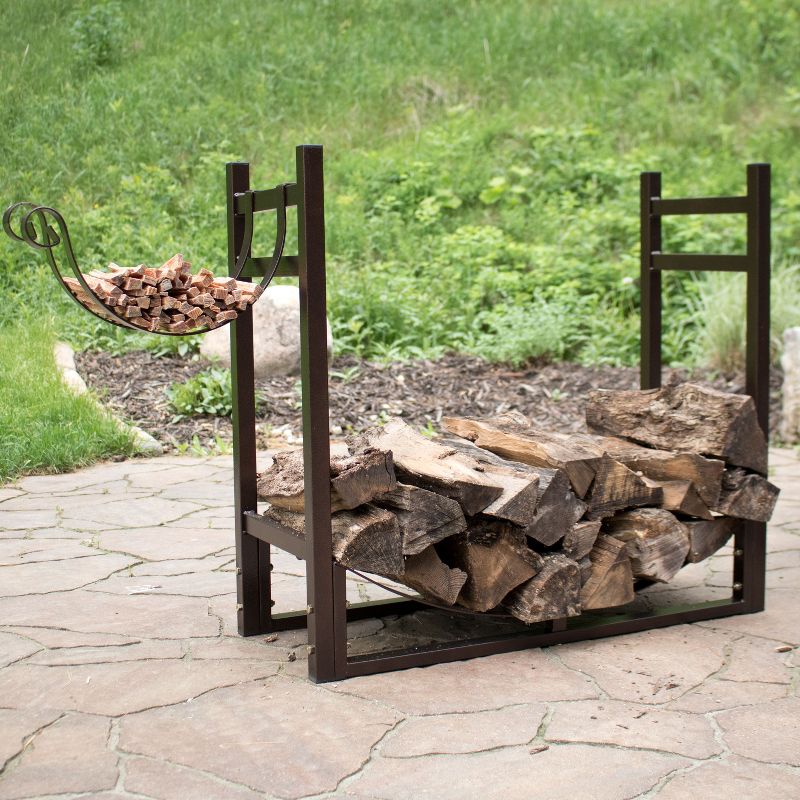Sunnydaze Indoor/Outdoor Steel Fire Pit or Fireplace Firewood Log Rack Holder with Kindling Storage Space - 33", 5 of 10