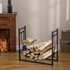 Outsunny 2-Tier Firewood Rack, Indoor Outdoor Wood Holder with Tools for Fireplace or Fire Pit, Includes Poker, Tongs, Broom, Shovel, 33", Black - 3 of 4