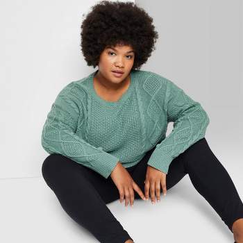 Women's Cropped Crewneck Cable Pullover - Wild Fable™