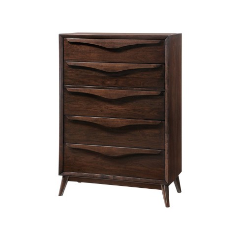 Adelaide Five Drawer Solid Wood Mid Century Chest Brown Abbyson