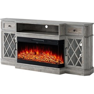 70" Bevel Farmhouse TV Stand with 36" 3-Sided Glass Fireplace - 1 of 4