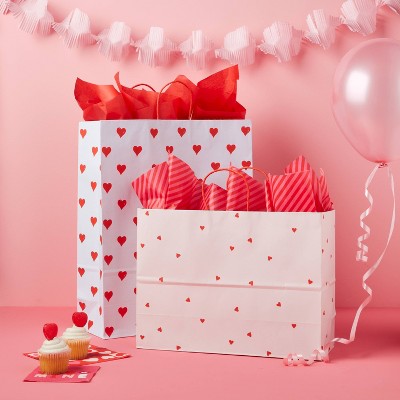 15.75"x12"x0.2" 6" XL Valentine's Day Red Hearts on Pink Gift Bag - Spritz™