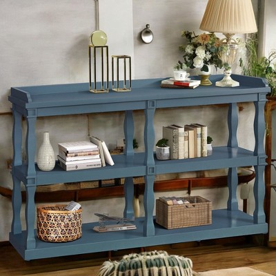 Alilang 59.80 Inch Three-Tier Decorative Console Table with Curved Shelves and Sturdy Frame for Entryway or Living Room - Navy Blue
