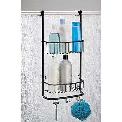 Matte Black Metal Over-the-Door Shower Caddy with Hooks