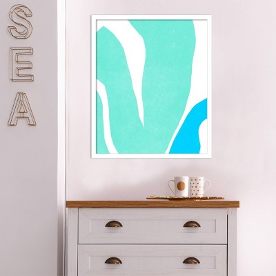 21" x 25" Teal and Blue Abstract Wood Framed Wall Art