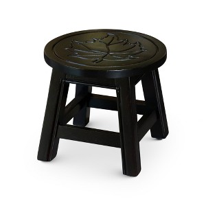 FURNIinspire Ottomans And Benches Carved Wooden Step Stool Fun Designs Premium Rubberwood Versatile Use, Maple Leaf Style, Black, 11.00"*11.00"*10.00" - 1 of 4