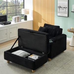 VASIP Green Corduroy Single Sofa with 1 Pillow and 2 Throw Pillows,  Footstool Convertible Storage Space ,for Small Space,Bedroom,Living Room - 1 of 4
