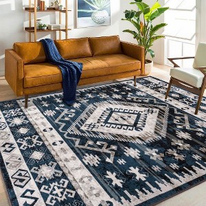 Kumasinova Vintage Boho Area Rug, Washable Rug with Floral Pattern, Faux Cashmere Living Room Rug, Non-Slip Rugs, Stain-Resistant Door Mat - 1 of 4