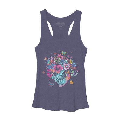 Women's Design By Humans Floral Butterfly Skull Funny Halloween Costume Hippie Flower By JeilJersey Racerback Tank Top