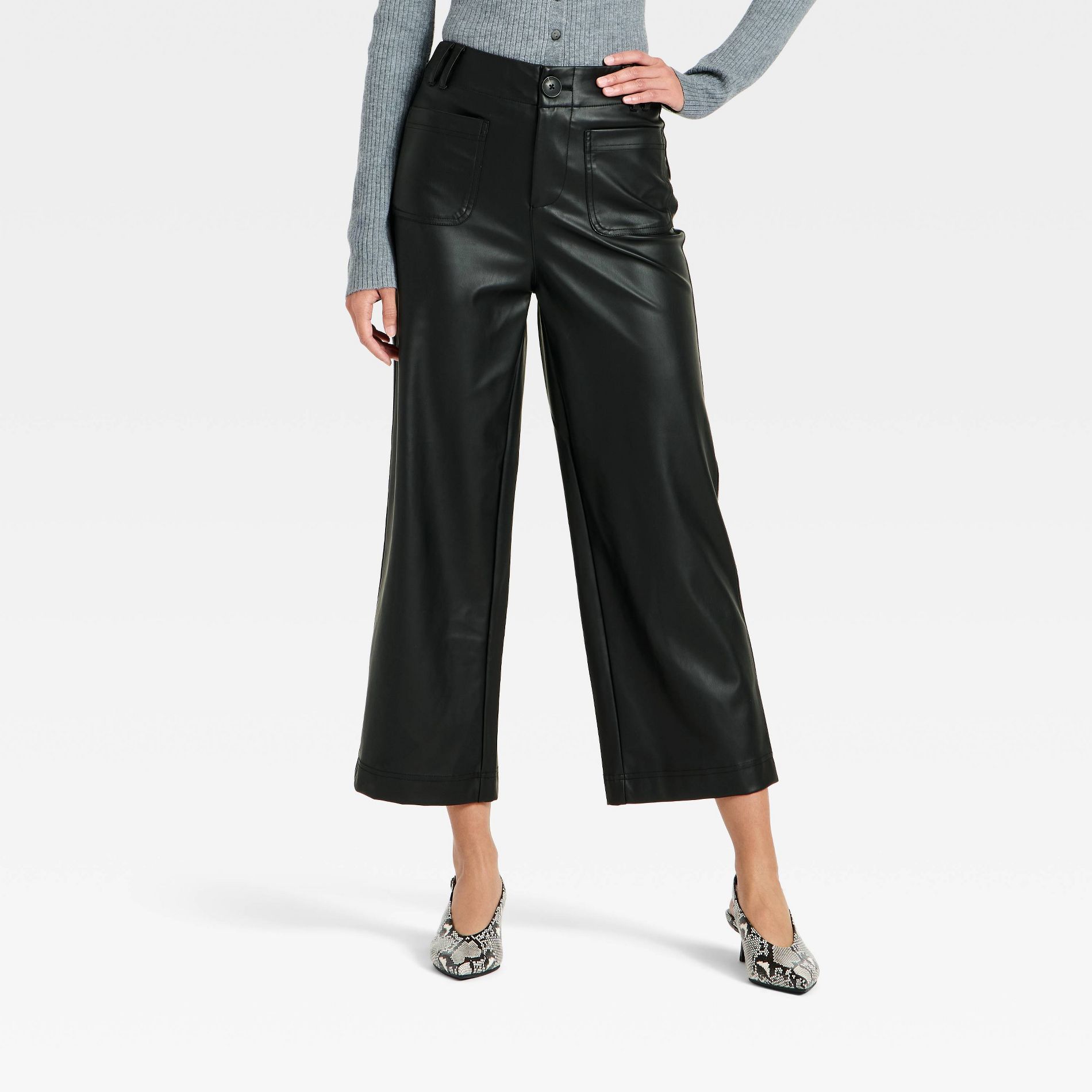 Women's Faux Leather Sailor Pants - A New Day™ Black