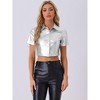 Allegra K Women's PU Leather Short Sleeve Button-Down Jacket Crop Top - 3 of 4
