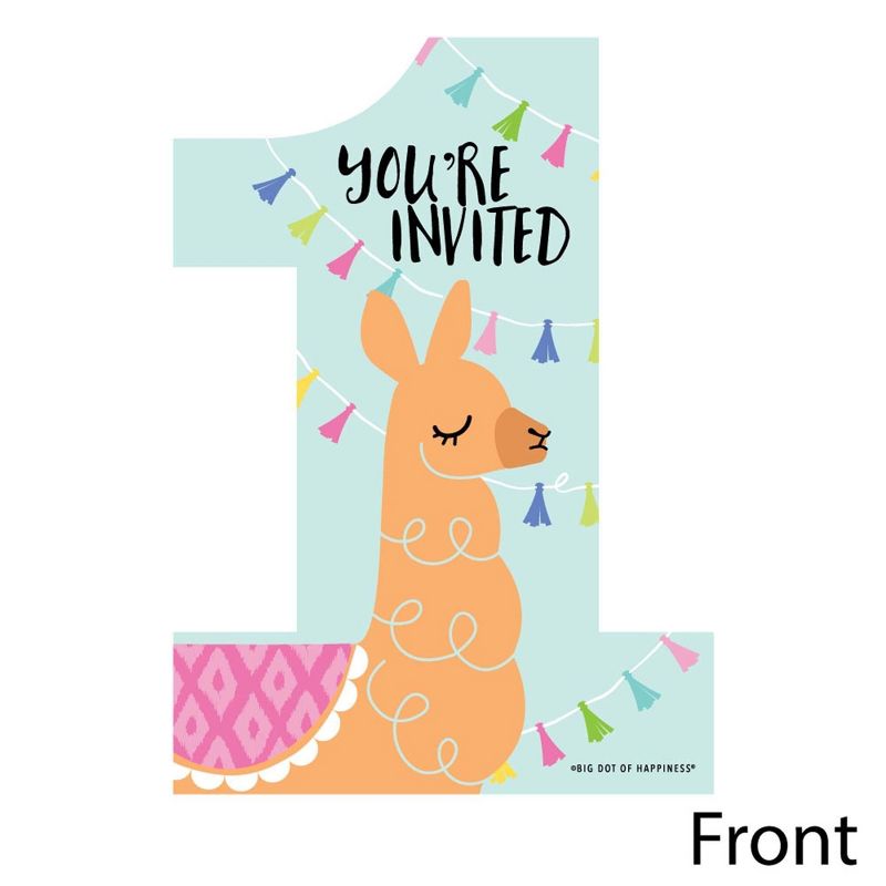 Big Dot of Happiness 1st Birthday Whole Llama Fun - Shaped Fill-in Invites - Llama First Birthday Party Invitation Cards with Envelopes - Set of 12, 2 of 7