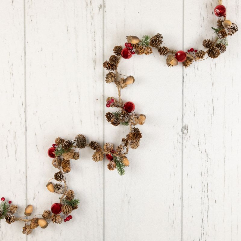 Northlight Pine Cones and Berries with Ornaments Christmas Twig Garland - 39.5" x 3" - Unlit, 5 of 8