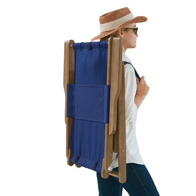 Blue Eucalyptus Wood Folding Camping Chair with Arms