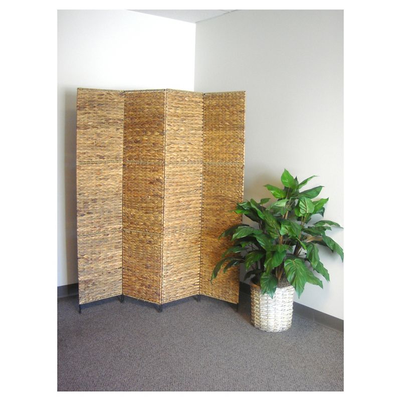 Screen Brown - Proman Products, Jakarta Folding Screen, 4-Panel Water Hyacinth Room Divider, Tropical Decor, Metal Frame, Fully Assembled, 6 of 12