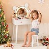 Kids Vanity Table with Lights,Cute Bear Shaped Dressing Tables,Wooden Princess Toddler Make Up Table Set with Storage Drawers &Stool for Little Girls - 2 of 4