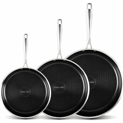 Ceramax 3 Piece Ceramic Stainless Steel Nonstick Fry Pan Set 8” 10” 12” Triply Induction Cookware