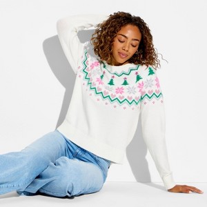 Women's Holiday Fair Isle Festive Graphic Sweater - 1 of 3