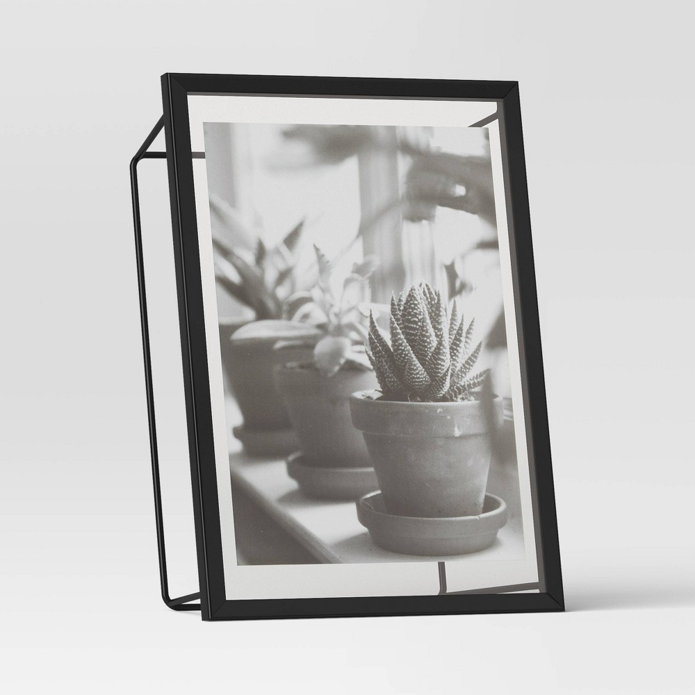 Photos - Photo Frame / Album 4" x 6" Frame with Symmetrical Wire Back Satin Black - Threshold™