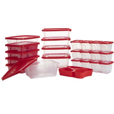 Mind Reader Meal Prep Food Storage Plastic Containers with Lids, Set of 22 , Red