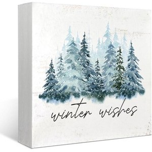 Christmas Winter Decor Sign,Winter Wishes Christmas Wood Box Decorations,Rustic Christmas Snow Trees Signs - 1 of 4