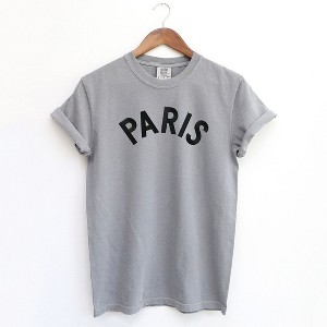Simply Sage Market Women's Embroidered Paris Arched Short Sleeve Garment Dyed Tee - 1 of 3