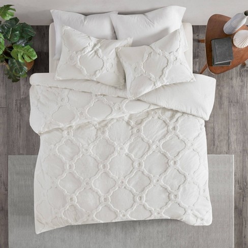 3pc Full/queen Leena Cotton Chenille Geometric Comforter Set White : Target