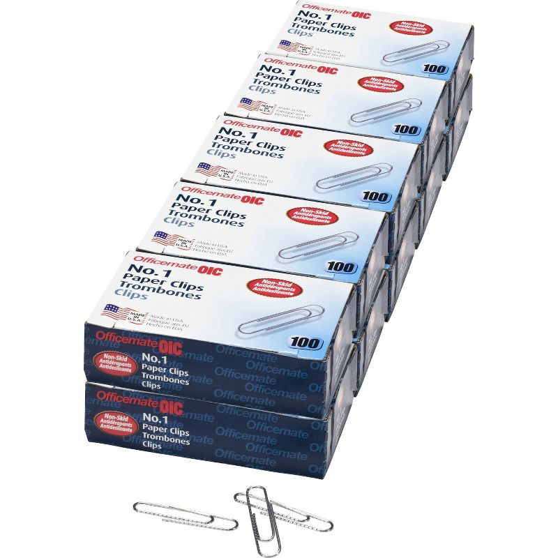Officemate Paper Clips Size 1 Standard .034 Gauge 100/BX Silver 99912, 1 of 2