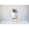 Storied Home Round Stoneware Planter on Wood Holder, White and Natural - 4 of 4