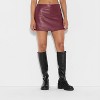 Women's High-Rise Faux Leather A-Line Skort - Wild Fable™ Burgundy M - 2 of 3