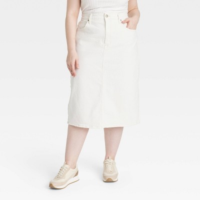 Women's High-Rise Denim Midi Skirt - Universal Thread™ White 30
