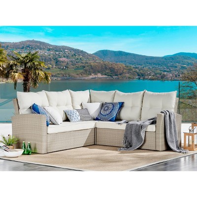 2pc Canaan All-Weather Wicker Loveseat Patio Seating Set - Alaterre Furniture