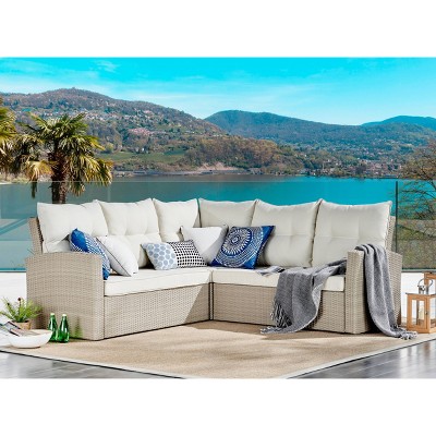 2pc Canaan All-Weather Wicker Loveseat Patio Seating Set - Alaterre Furniture
