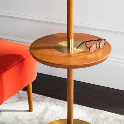 Brown and Brass Mid-Century Modern Floor Lamp with Table