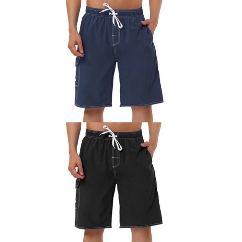 Мужские шорты Lars Amadeus Solid Color Elastic Waist Swimming Pool Board Shorts 2 Packs Dark Blue/Gray 30, цвет: Чёрный