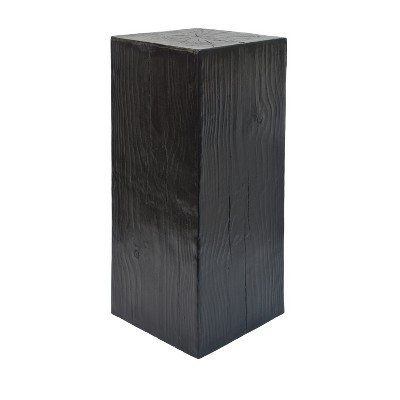 Vynxaria Square Column End Table, 33.75"H MGO Side Table w/Distressed Finish, Indoor Outdoor Use, Black