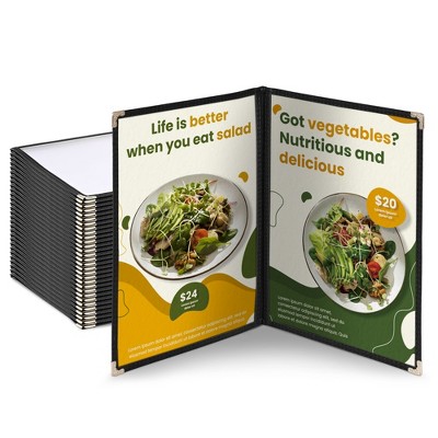 WeChef 30 Pack Menu Cover 8.5 x 11" Letter Double Fold 2 Page 4 View Restaurant Black Trim