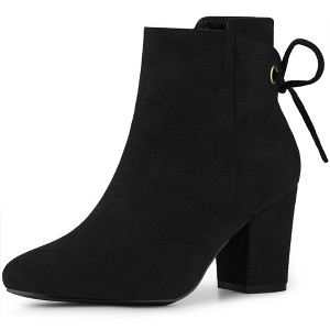 Perphy Women's Round Toe Lace Up Side Zipper Chunky High Heels Ankle Boots - 1 of 4